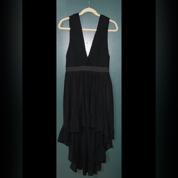SANDRO PARIS Black Deep V Neck Sleeveless high low dress Sz. Medium - Picture 5 of 16